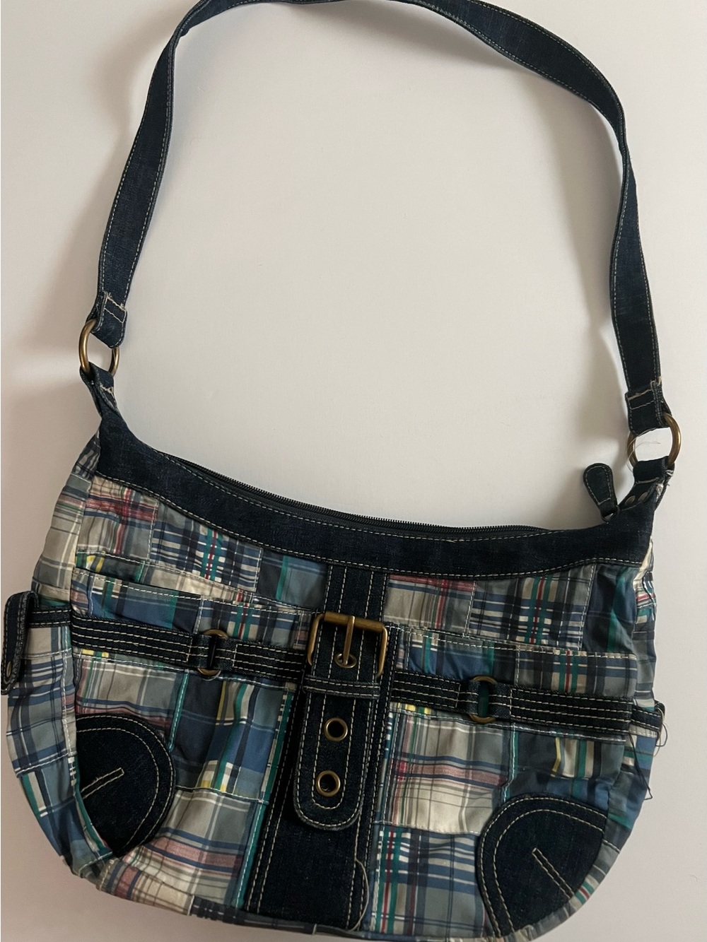 Quilted Plaid Shoulder Bag in Blue